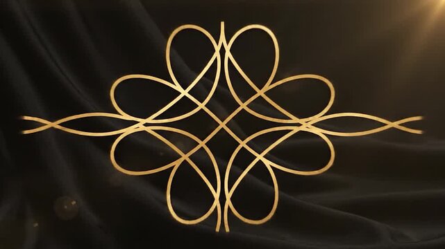 Golden glowing cross over black silk fabric.