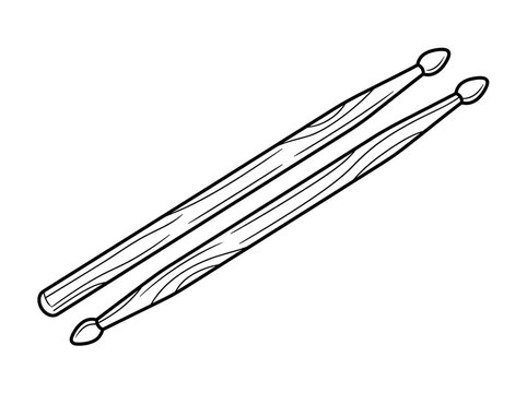 Wooden percussion drumstick vector line art illustration