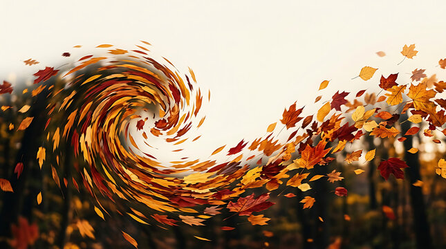 Dynamic Swirling Autumn Maple Leaves Abstract Fall Background with Copy Space