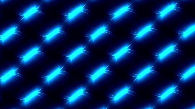 Abstract background featuring a repeating pattern of glowing blue neon light shapes on a dark surface.