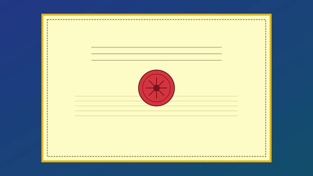 Blank certificate template with red seal and blue animation 4k background, for achievement and, academic awards