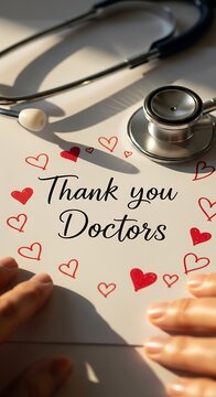 Thank you doctors written on stethoscope and mask.