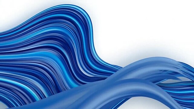 Abstract blue liquid waves flow across a clean white background
