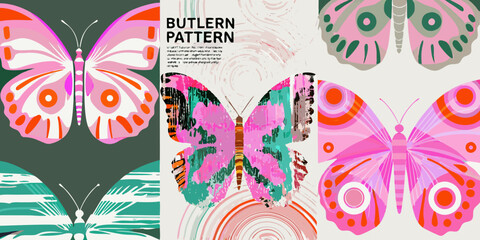 Pink And Green Butterfly Vector Illustration With Decorative Wing Patterns © Mamata