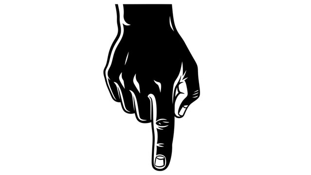 Black and white hand pointing down gesture illustration