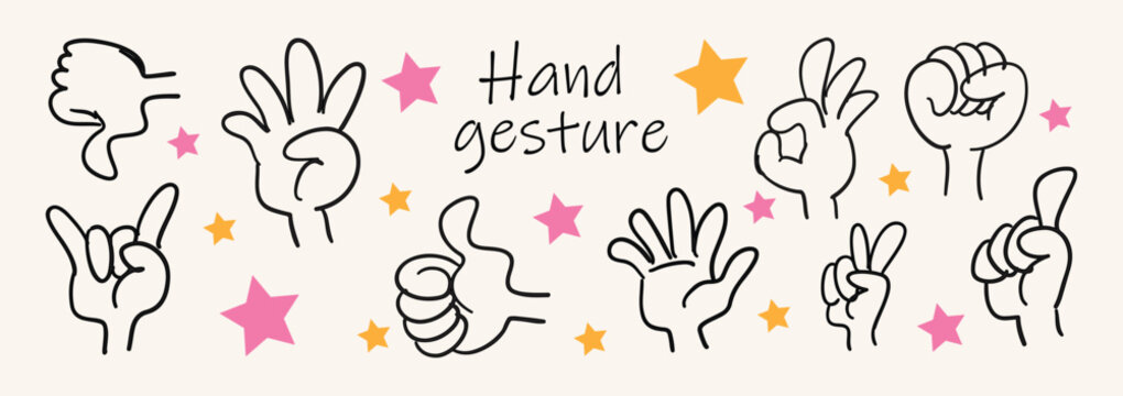 hand drawn Hand gesture art collection. doodle sketch Hand gesture in crayon style .Hand gesture .Hand gesture in doodle style art .vector illustration.