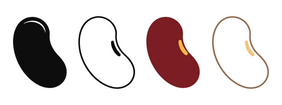 Kidney bean icons with flat, outline, solid, and colorful graphic style variations in clean minimalist vector graphics for food labels, farming, nutrition guides, recipe design, and grocery applicatio