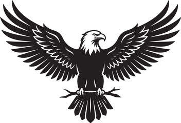 Fototapeta premium Majestic bald eagle silhouette with spread wings perched on branch vector illustration