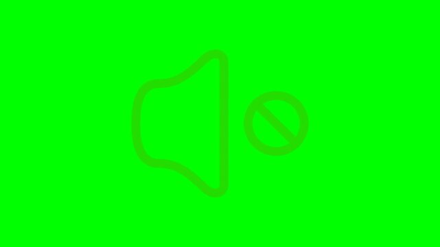 Red speaker icon with mute symbol on green screen background.