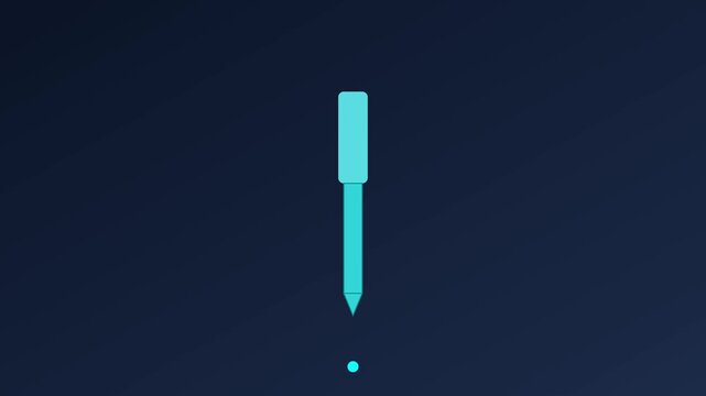 Minimalist digital dropper tool animation on dark blue 4k background, pipette motion