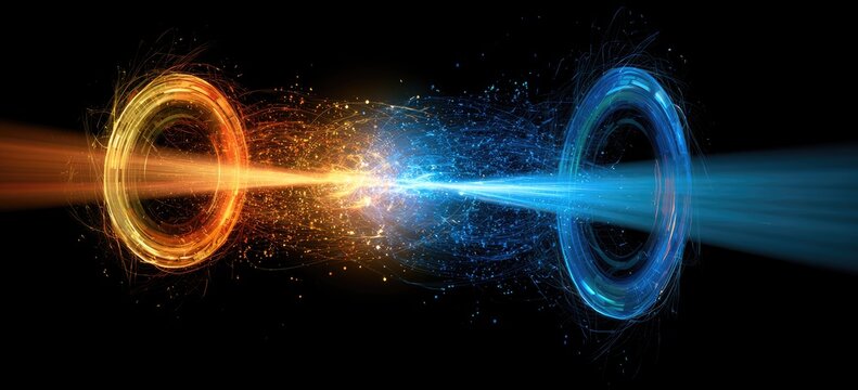 Interacting energy vortexes with glowing particles and light beams