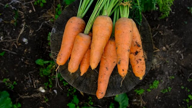 Carrot harvest in the garden. Selective focus.