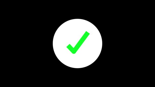 Animated reveal of a green checkmark icon in a white circle. Isolated on a white background.4k animation video.