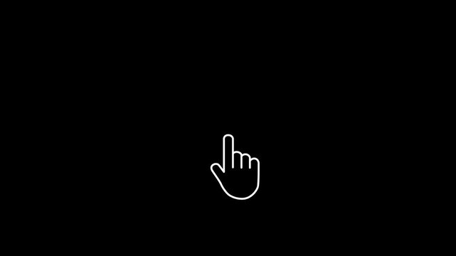 Animated hand mouse cursor on black background, with click and accent Motion graphic 4k animation video.