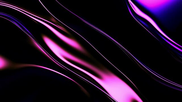 Abstract background with flowing purple and pink liquid light waves on black.