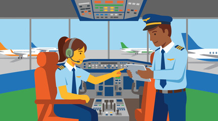 Young Woman Pilot Trainee Learning New Skill in Airport © Bima