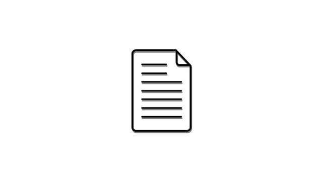 A Black document icon with an animated text line is displayed on a White background.