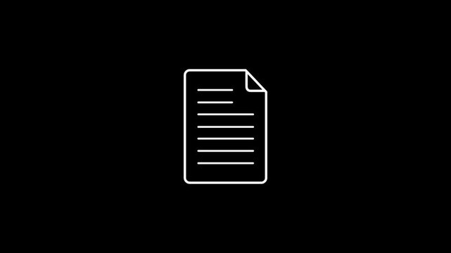 A White document icon with an animated text line is displayed on a black background.