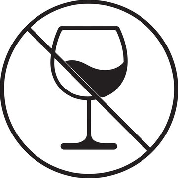 No alcohol wine prohibition sign with a wineglass icon in a circle  no drinking symbol