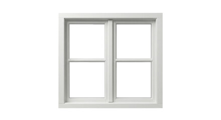 Obraz premium A clean white framed window with four panes is isolated on a white background, representing a modern architectural element.