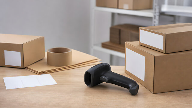 Barcode Scanner on Blank Packaging Table