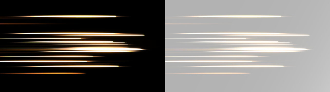 Golden velocity lines glowing light trails fast horizontal motion streaks energy beams futuristic racing speed overlay effect