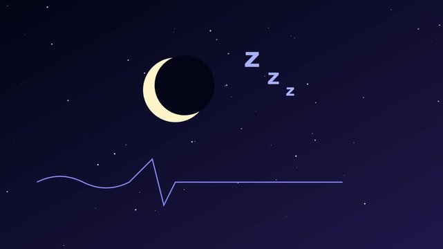 Sleep heart rate monitor animation with moon and zzz for health and wellness tracking 4k