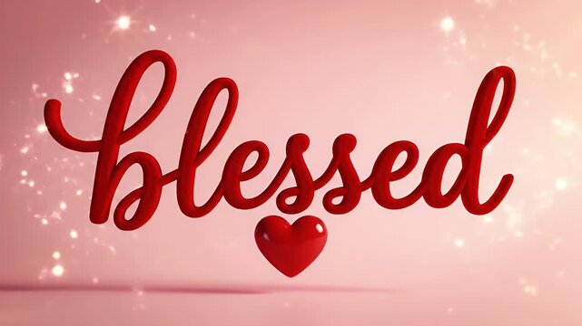 Red cursive script-like emblem floating against a soft pink gradient with a bright light flare and gentle glow