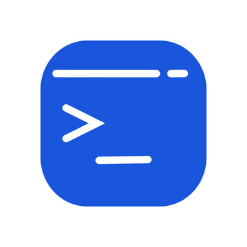 Blue flat terminal icon for programming code and command line interface