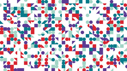 Fototapeta premium Colorful geometric confetti pattern scattered on white background with vibrant shapes