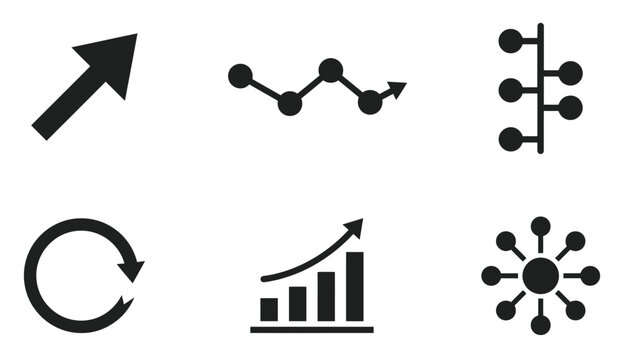 Set of black business and finance icons showing growth charts and data analytics symbols Vector