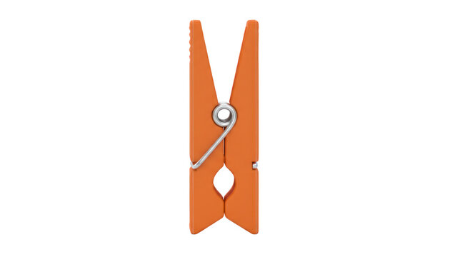 Orange wooden clothespin with metal spring, laundry peg close-up, household drying clip for clothesline and washing tasks isolated PNG with Transparent Background