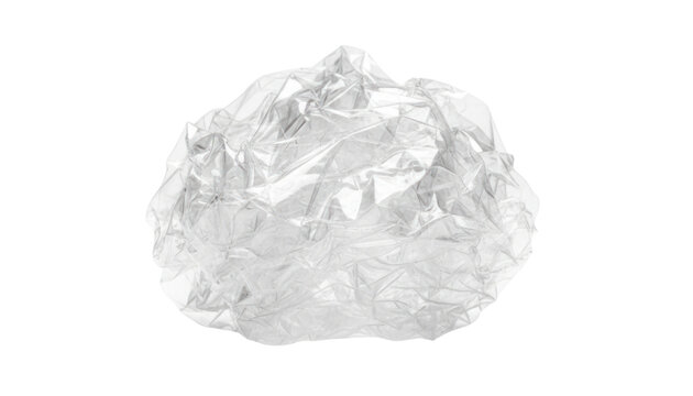 Transparent crumpled plastic wrap texture, clear polyethylene film bundle, wrinkled packaging material for recycling concept isolated PNG with Transparent Background