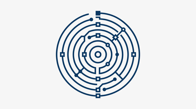 Blue concentric circle maze circuit board pattern.