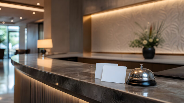 Empty Hotel Front Desk with Blank Key Cards