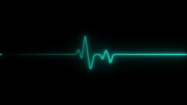 Neon heartbeat and monitor animation, cyne heart beat line animation on black background, ECG neon electrocardiogram pulse.