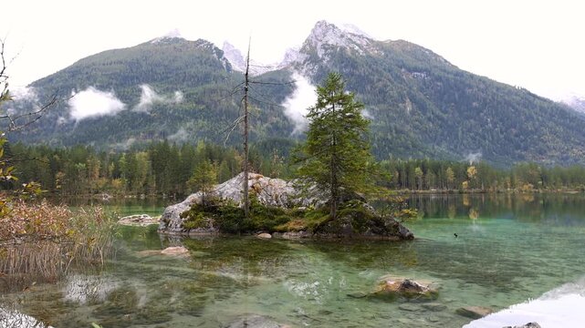 Scenic alpine Hintersee lake in Ramsau, Germany