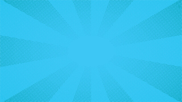 Bright blue comic book burst background with halftone dots and radial lines