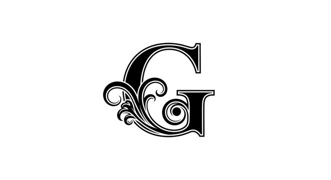 Ornate decorative letter g monogram with flourishes and swirls
