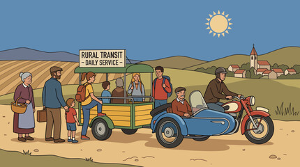 Motorcycle Picking Up Passengers on a Rural Transit Day © Bima