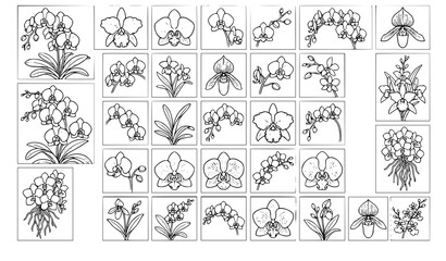 Fototapeta premium 30 Modern Black and White Orchid Botanical Line Art Vector Set