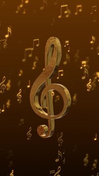 golden 3d music note and shiny glittering gold notas animation,song, melody and concert stream vertical social media motion background