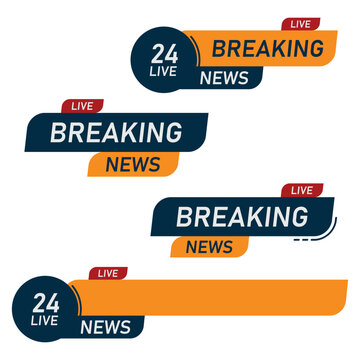 Breaking news banners with live broadcast labels on a white background
