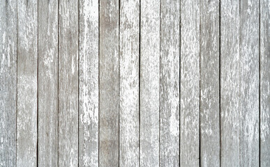 Fototapeta premium Gray and white old wood plank texture background. Top view of weathered wooden table. Vintage wood abstract background for sad, death, hopeless. Grunge wooden floor rough surface. Gray wooden board.