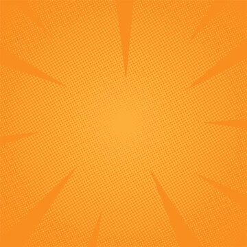 Orange halftone burst background with radial lines and dotted texture for comic book effects
