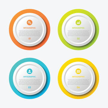 Colorful infographic design with circular elements and placeholder text for data visualization