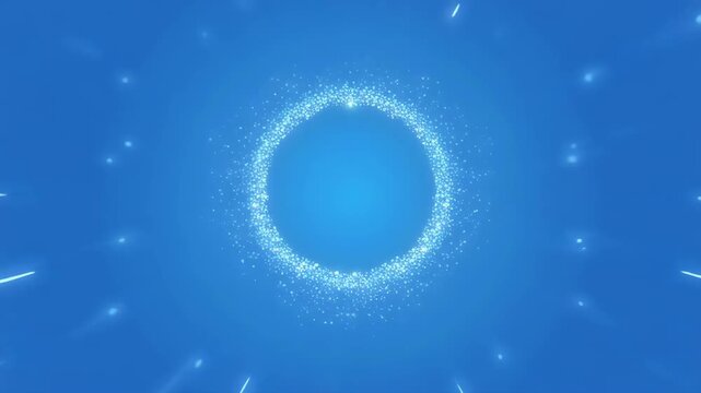 Abstract blue energy ring expanding with light streaks during dark blue background motion
