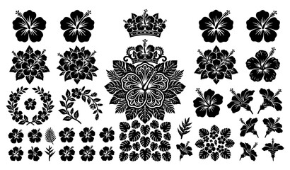 Tropical hibiscus flower silhouette vector set © MstLiza