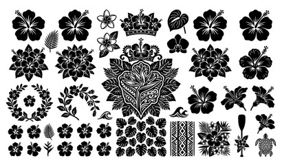 Black hibiscus floral silhouette collection vector © MstLiza