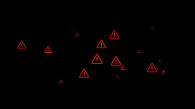 danger warning neon lights icons isolated alpha channel animation, red neon lights sembol overlay social media motion design element